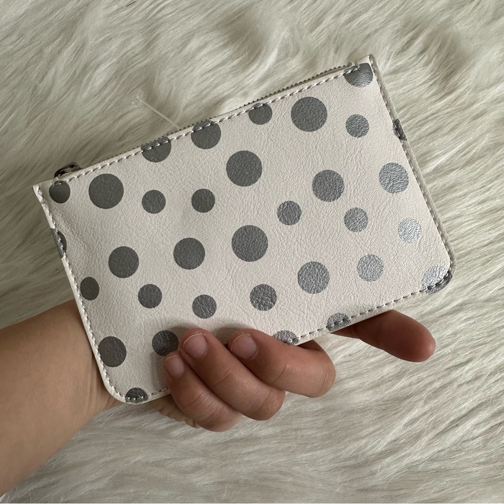 NWT Ann Taylor Loft Silver Polka Dots Coin Purse Wallet